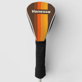Braunes Retro-Pin-Striping mit Namen Golf Headcover