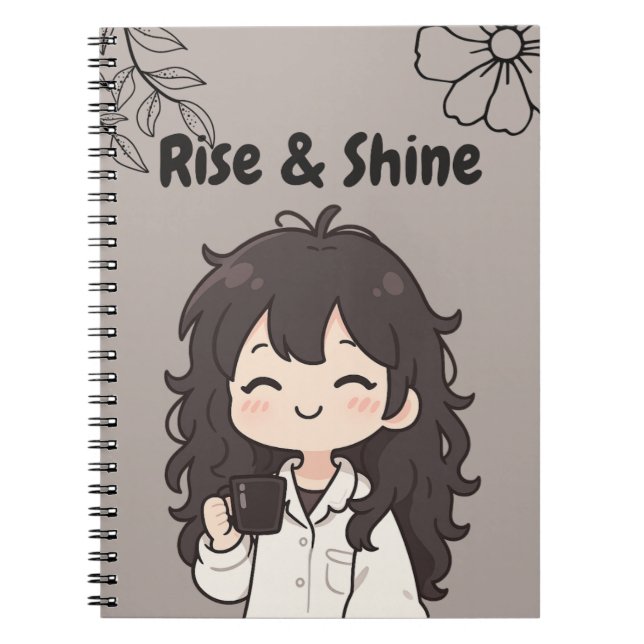 Braunes Rise & Shine Notizbuch Notizblock (Vorderseite)