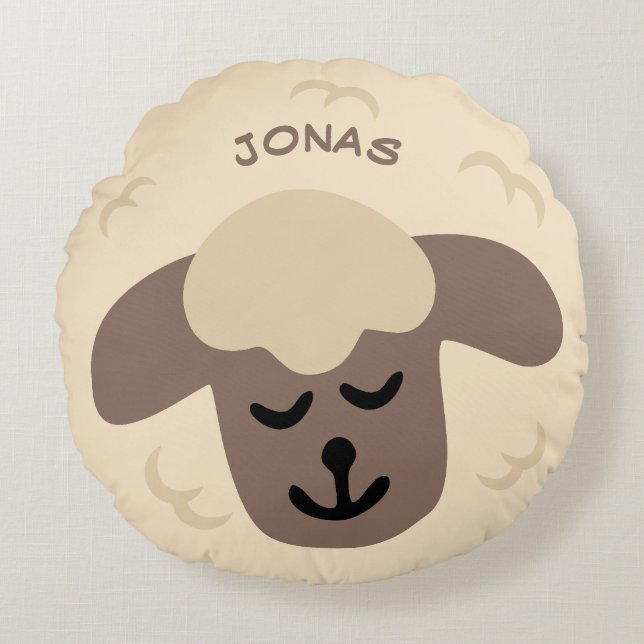 Braunes Schaf - personalisierbares Kinderkissen Rundes Kissen (Vorderseite)