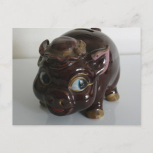 Braunes Schwein Sparschwein Postkarte