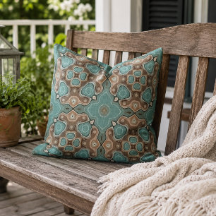 Braunes Seeglas Teal Blau Grün Orient Tribal Art Kissen