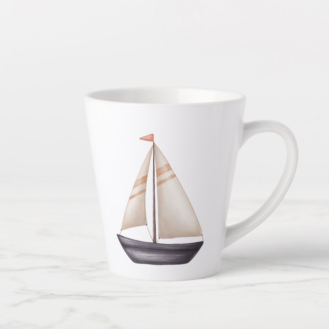 Braunes Segelboot und Name Milchtasse (Rechts)