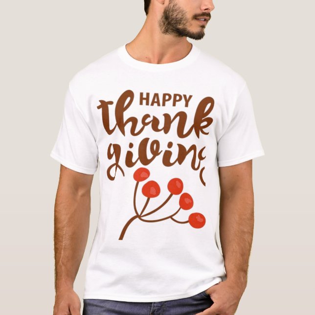 Braunes Skript Frohes Erntedankfest-Text mit Herbs T-Shirt (Vorderseite)