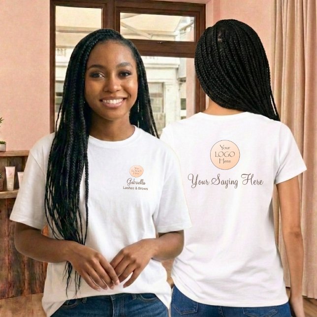Braunes Skript Mitarbeitername Geschäft-Logo Wimpe T-Shirt (Von Creator hochgeladen)