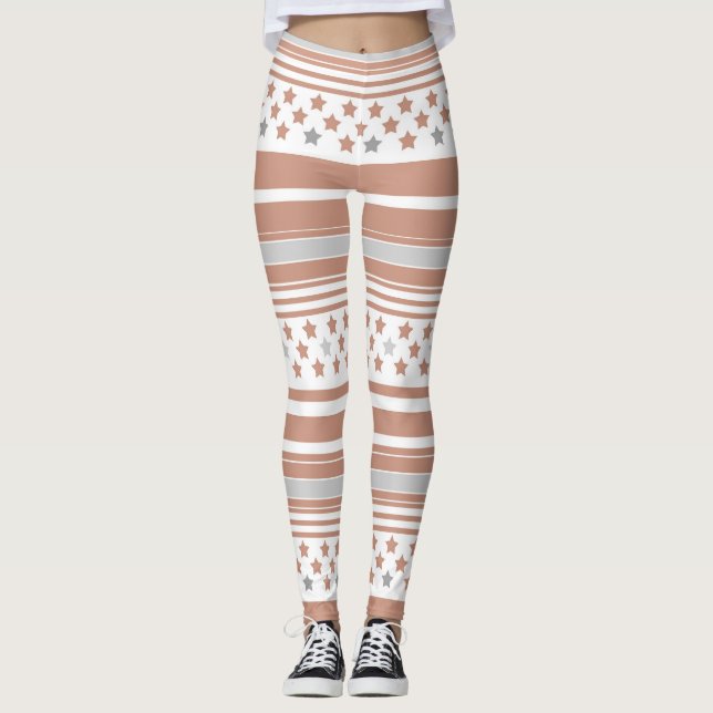 Braunes Streifenmuster mit Sternen Leggings (Vorderseite)