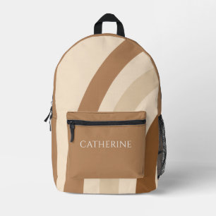Braunes und cremefarbenes Boho-Personalisiertes Na Bedruckter Rucksack