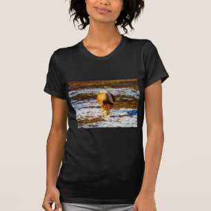 Braunes und cremefarbenes Miniaturpferd im Schnee. T-Shirt