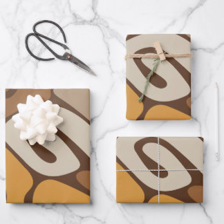 Braunes und cremefarbenes neutrales Spiralmuster Geschenkpapier Set