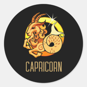 Braunes und goldenes Capricorn-Zodiakzeichen schwa Runder Aufkleber