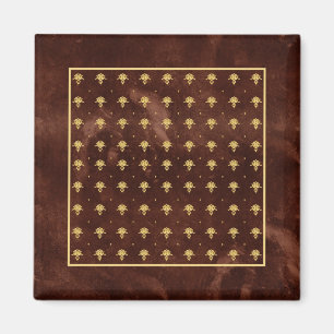 Braunes und goldenes Damastmuster aus Vintage-Lede Magnet