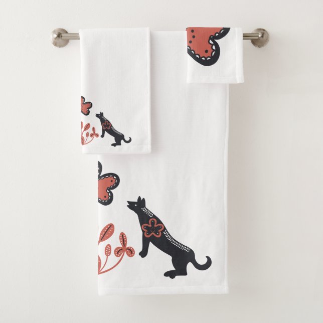 Braunes und rosa Muster und skandinavisches Muster Badhandtuch Set (Insitu)