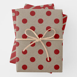 Braunes und rotes Kraftpapier-Imitat mit verschied Geschenkpapier Set