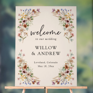 Braunes Vintage Boho Wildblumen Acryl Schild