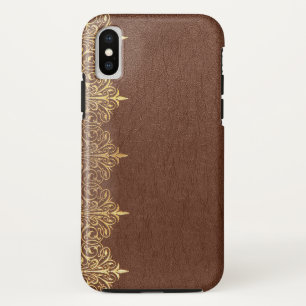 Braunes Vintage-Kunstleder mit goldenem floralem R Case-Mate iPhone Hülle