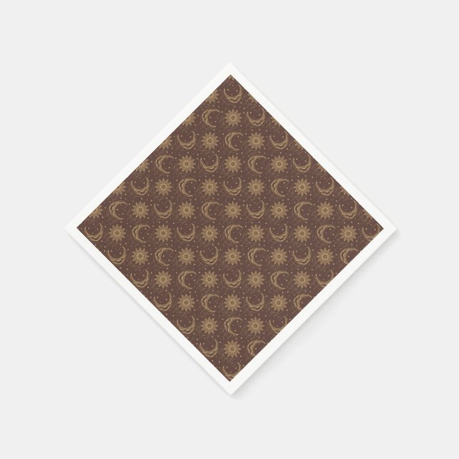Braunes vintage Mond-Ornamentmuster Serviette (Ecke)