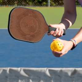 Braunes Vintages Leder gerahmter Pferdekopf Pickleball Schläger