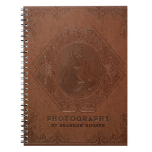 Braunes Vintages Leder mit Prägung des Pferdes Notizblock