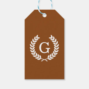 Braunes Weißes Weizenlaurel Wreath Initial Monogra Geschenkanhänger