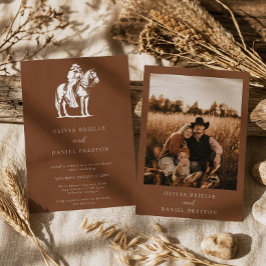 Braunes Western Landhaus Pferd Land Foto Hochzeit Einladung