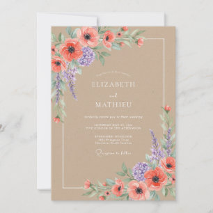 Braunes Wildblumen-Land-Hochzeit Einladung