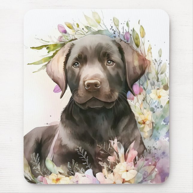 Braunfarbener Labrador Retriever und Blume Mousepad (Vorne)