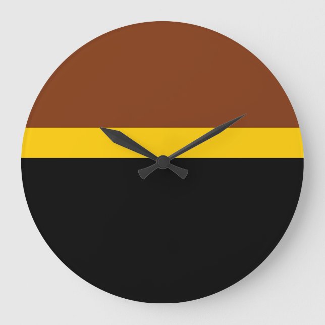Braungelb-Schwarz-Blockstil-Design Große Wanduhr (Vorderseite)