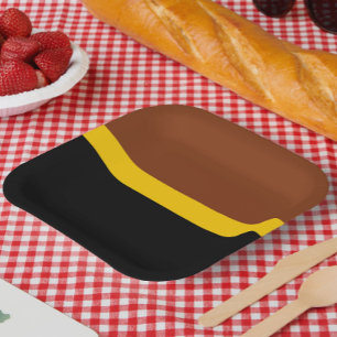 Braungelb-Schwarz-Blockstil-Design Pappteller