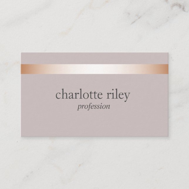 Braungrau | Moderne Rose Gold gestreift Stilvoll Visitenkarte (Vorderseite)