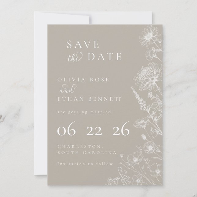 Braungrüne Botanische Minimale Hochzeit Save the D (Vorderseite)