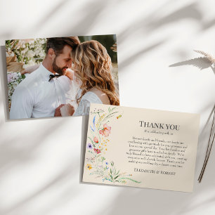 Braungrüne Wildblumenwiese Paar Foto Hochzeit Dankeskarte
