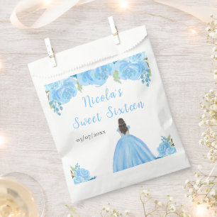 Braunhaar Prinzessin Blau Blumen Sweet Sixteen  Geschenktütchen