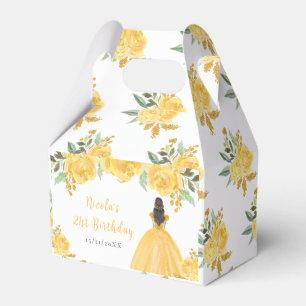 Braunhaar Prinzessin Gold Blumen Geburtstagsfeier Geschenkschachtel
