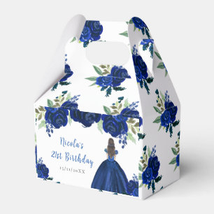 Braunhaar Prinzessin Navy Blumen Geburtstagsfeier Geschenkschachtel