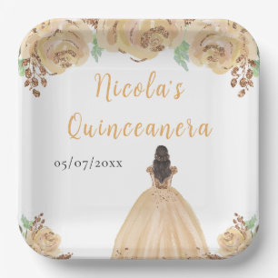 Braunhaar Prinzessin Peach Floral Quinceanera Pappteller