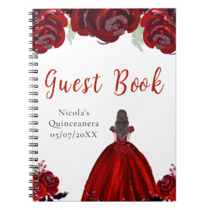 Braunhaar Prinzessin Rot Quinceanera Gästebuch Notizblock