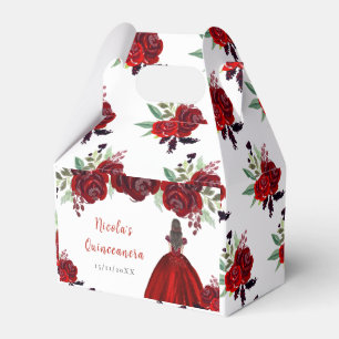 Braunhaar Prinzessin rote Blumen Quinceanera Geschenkschachtel