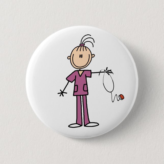 Braunhaar-Strichmännchen-Krankenschwester Knopf Button (Vorderseite)