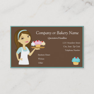 Braunhaarige/Aquafarbene Cupcake-Bäckerin/Bäckerei Visitenkarte