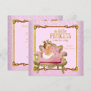 Braunhaarige Baby Prinzessin Baby Shower Rosa Gold Einladung