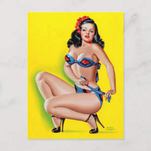 Braunhaarige im Bikini Pin Up Postkarte