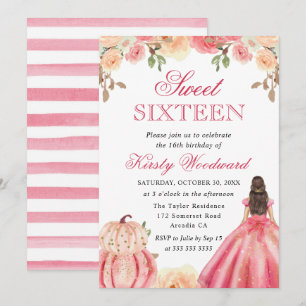 Braunhaarige im rosa Kleid Florale Kürbisse Sweet Einladung
