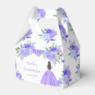 Braunhaarige Prinzessin Lila Blumen Quinceanera Geschenkschachtel