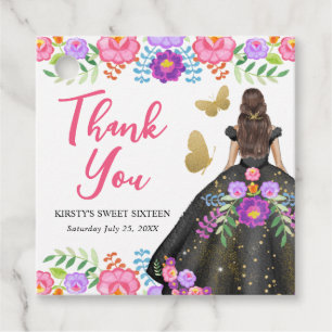 Braunhaarige Prinzessin mexikanisches Blumenkleid Geschenkanhänger