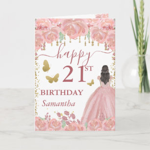 Braunhaarige Prinzessin Roségoldenes Kleid Geburts Karte