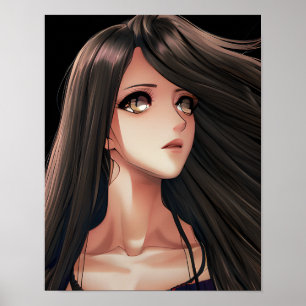 Braunhaariges Anime-Mädchen mit braunen Augen   Poster