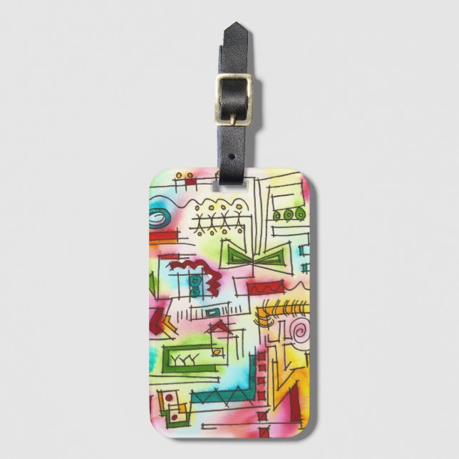 Braunhandgemalte, moderne geometrische Wasserfarbe Gepäckanhänger (Vorderseite Vertikal)