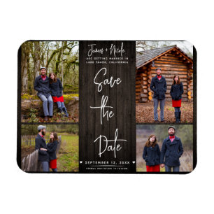 Braunholz Rustikale 4 Fotos Save the Date Hochzeit Magnet