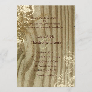 Braunholz Shabby Lace Gold Tint Hochzeit Einladung