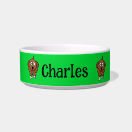 Braunhund mit Knochen, auf grün personalisiert Napf