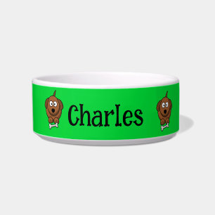 Braunhund mit Knochen, auf grün personalisiert Napf